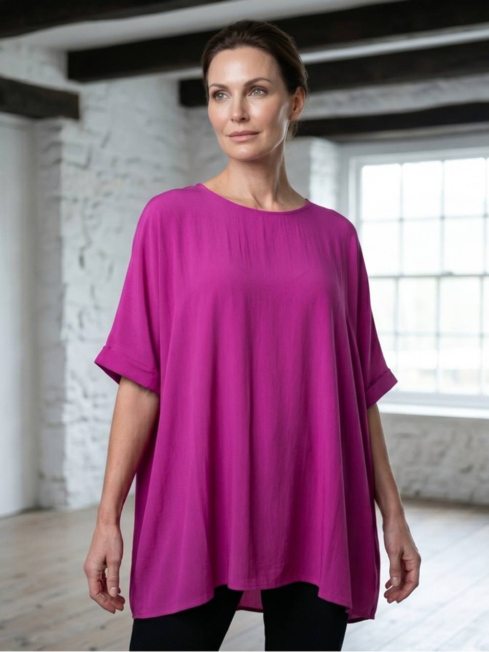 Dear Scarlett Oversized Vibrant Magenta Women's Tunic Top Adds Instant Energy!